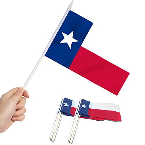 Anley Texas State Mini Flag Confezione da 12 – Bandiere TX Lone Star in miniatura tenute in mano su stick –5 x 8 pollici con asta solida e parte superiore della lancia