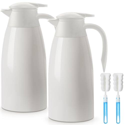 Image of Norme 2 Pcs Thermal Coffee Carafe Insulated Stainless Steel Coffee Carafe for Hot Liquid Vacuum Thermal Pot Creamer Pitcher Dispenser with Brushes Keeping Hot Water Milk (Beige,51 oz)