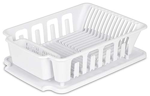 Heavy Duty Sturdy Hard Plastic Sink Set With Dish Rack Large Attached Drainboard