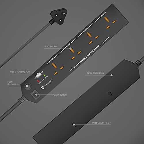 Portronics Power Plate 4 Extension Board with 4 Universal Sockets, USB Charging Port, 1.5 Meter Long Cord, 1500 Watts, Child Safety Shutter, 3 Pin Multi Plug for Home Appliances (Black) (Image - 3)