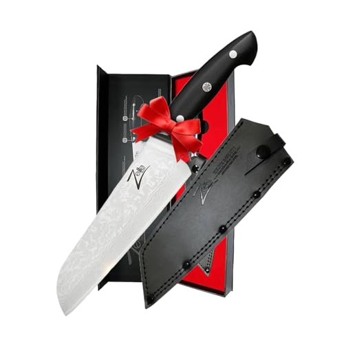 Zelite Infinity 7 Inch Santoku Knife - Japanese Chef Knife with Deep 53mm Blade; Japanese AUS-10 Super Steel 45-Layer Damascus Kitchen Knife with Tsunami Rose Damascus Pattern - Luxurious Gift Box