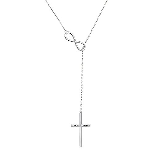 S925 Sterling Silver High Polish Infinity Cross Y Necklace Lariat Style Adjustable Chain For Women Inspirational Jewelry