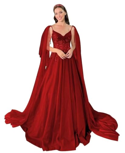 Lace Appliques Long Prom Dresses with Cape Beaded Tulle Puffy Sleeve Evening Formal Ball Gowns