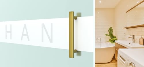 Image of 12 inch Titanium Gold Square Barn Door Pull Handle Double Sided | Heavy Duty 304 Stainless Steel, 7-7 /8 inch Hole Spacing, Fits 3 /4 inch-2 inch Thick Barn, Front Entry, Sliding & Exterior Doors