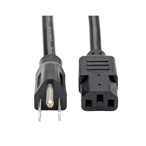 Image of Eaton Tripp Lite Series 15 Amp Standard 2ft Computer Power Cord for PC, Monitor, Laptop & More | UL Listed, Heavy Duty 14 AWG, 5-15P to IEC C13, Replacement 3 Prong AC Power Cable (P007-002)
