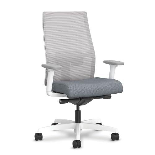Image of HON Ignition 2.0 Mid‑Back Ergonomic Office Chair with Lumbar Support, Advanced Synchro‑Tilt, Adjustable Arms, Mesh Desk Chair for Home Office, White Frame, Fog
