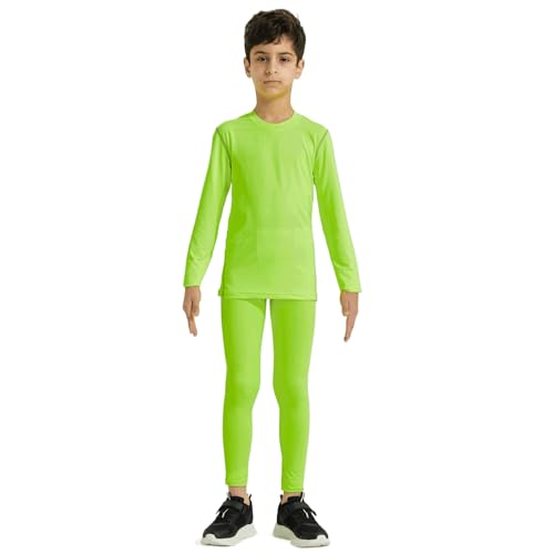 LANBAOSI Kids Compression: Long Sleeve Shirt Pant Green 12Y