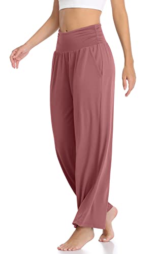 Image of TARSE Womens Wide Leg Pants Casual Loose Yoga Sweatpants Comfy Lounge Pajama Flowy Pants Pockets