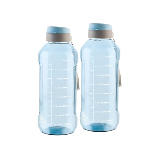 Image of ATTRO Ultra Pro 2 Motivational 2-Liter BPA-Free Water Bottle with Leak-Proof Flip-Top Cap, Nylon Strap and Stylish Blue Color for Daily Hydration-Set Of 2