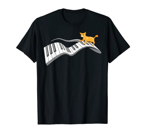 Divertido Piano Llaves Regalo Hombres Mujeres Lindo Gato En Piano Teclado Camiseta