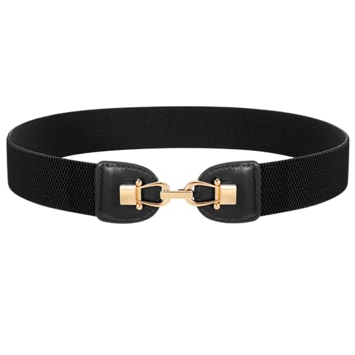 WERFORU Women Elastic Dress Waist Belt Fashion Gold Buckle Ladies Stretch Belt for Dress Jeans