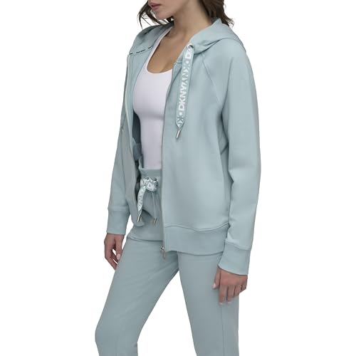 DKNY womens Logo Drawstring Full Zip Fleece Hoodie3
