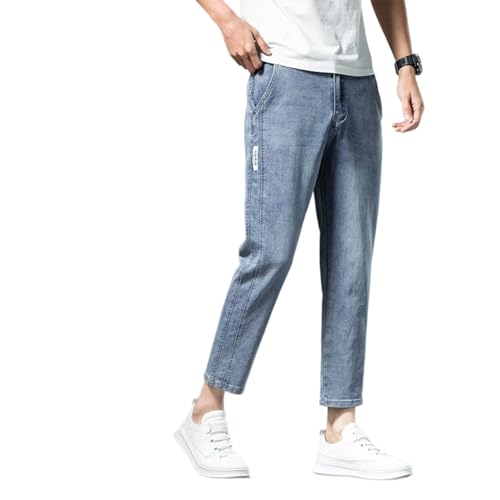 Mens Casual Slim Fit Ankle-Length Jeans Skinny Cropped Denim Pants with Pockets