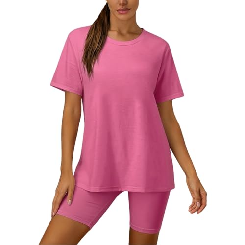 Haut à manches courtes pour femme avec short de course à pied rose taille XL