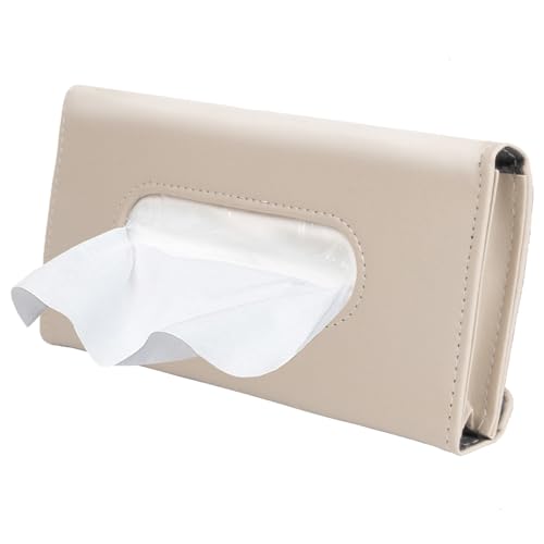 2 Pack Car Visor Tissue Holder, Leather Napkin Cover, Paper Tissue Dispenser for Visor & Backseat, Vehicle(Beige)