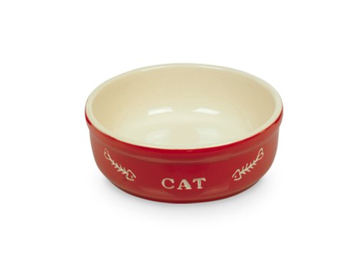 Nobby Ceramic Cat Basin, 13.5 x 13.5 x 0.25 cm, Red/ Beige