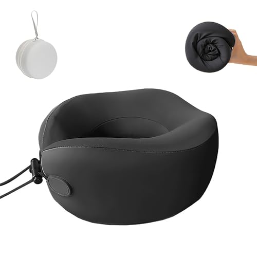 Reelyo ネックピロー 飛行機 枕 快適グッズ トラベルピロー 首枕 竹炭メモリーフォーム 携帯枕 コンパクト 360°包み込む 折り畳み可能 脱着式 クッション 旅行/車中泊/夜行バス/新幹線/ソファ/椅子/オフィス/お昼寝/仮眠/防災用 父の日 母の日 誕生日プレゼント対応 収納ボックス付き (ブラック)