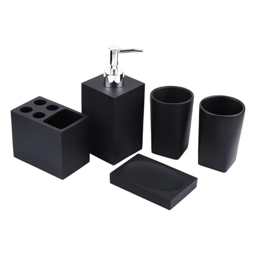 Distributeur savon salle de bain et porte-brosse à dents set de 5 accessoires décoration - 3