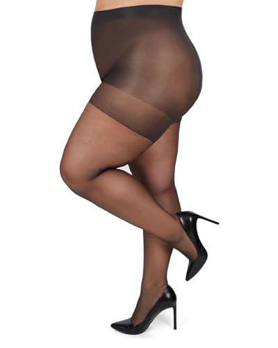 Image of MeMoi Plus Size Curvy Control Top Pantyhose for Women, Comfortable Silky Sheer Pantyhose, Lightweight Womens Stockings