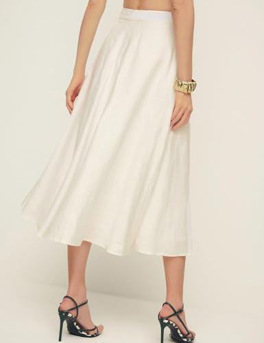 Kinghua Womens Linen Skirts Spring Summer Flowy A Line Pleated Maxi Midi Skirt with Pockets4