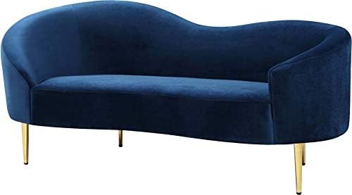 Navy Velvet Contemporary Sofa & Loveseat Set 2Pcs Ritz 659