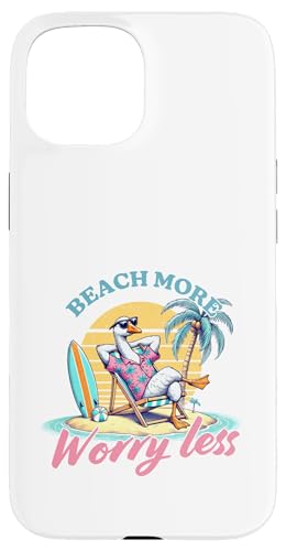 Beach More Worry Less Duck �g���s�J���A�C�����h �T�[�t�@�[ �T���Z�b�g �X�}�z�P�[�X iPhone 15 �p