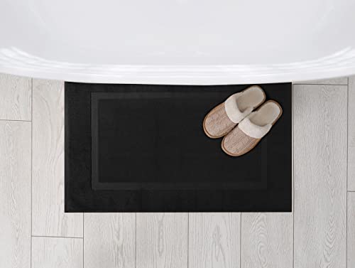 Utopia Towels Cotton Banded Rug, Bath Mats, Not a Bathroom Rug, 21 by 34 Inches, 100% Ring Spun Cotton, Highly Absorbent Shower Bathroom Floor Mat, Black, 2 Pack