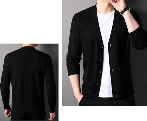 Rivccku Men's 100% Pure Cashmere V-Neck Button Front Long Sleeve Cardigan Sweater2