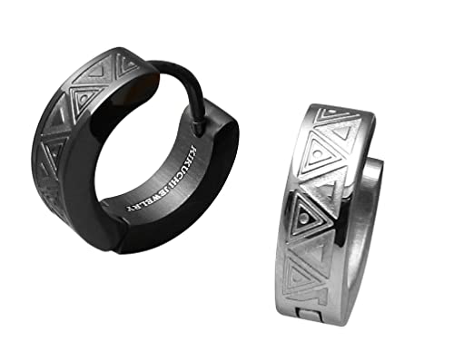 Kikuchi Herren Ohrringe Titan Stäbchen Ohrstecker Edelstahl Creolen Totem Tattoo Silber Schwarz ERTS027 Cover