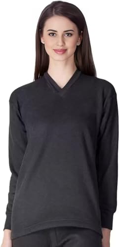 Image of Alfa Women's V-Neck Full Sleeves Thermal Top | Soft Cotton Winter Wear Inner Top for Cold Weather Protection