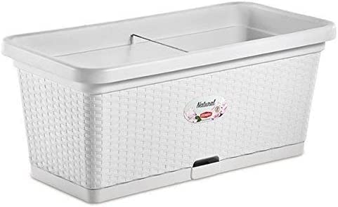 Stefanplast - Jardinera natural con reserva de agua y ruedas, 80 x 40 cm, altura 34 cm