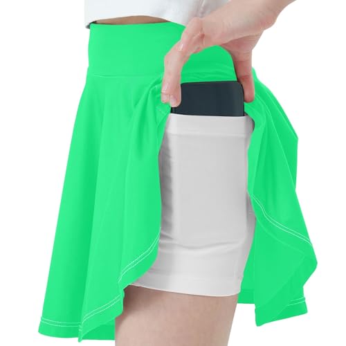 Spring Green Youth Wide Waistband Tennis Skirt, 2-in-1 Skater for Summer Sports Age 3-43