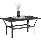 Outsunny Outdoor Coffee Table, All-Weather Rectangle Metal Patio Coffee Table with Slatted Tabletop for Outside, Patio, Garden, Balcony, Backyard, Black