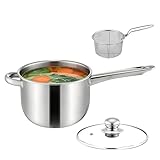 Friteuse Mit Filterkorb - Edelstahl Frittiertopf | Multifunktionale Küchen-Dampfgarer Und Pommeskorb | 38x19,5x13cm Tragbarer Kocher Für Induktions-, Gas- Und Elektroherde | Für Heimküche