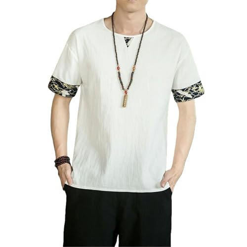 Chemise en lin homme style chinois décontractée pour vacances plage