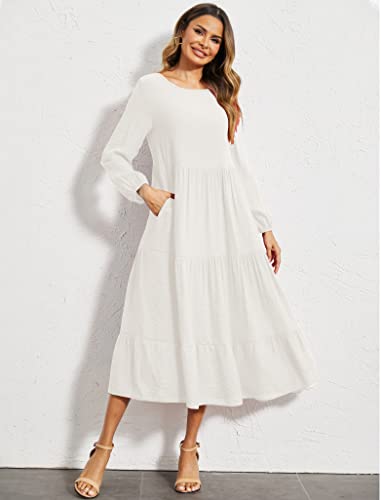 Image of Halife Women's Summer Casual Maxi Dresses Flowy Ruffle Boho Long Dresses with Pockets