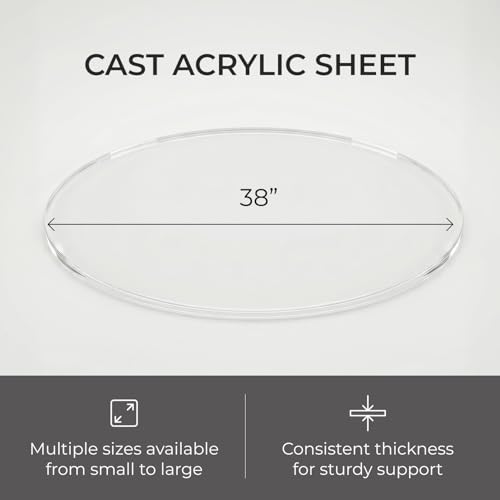 Image of Clear Plexiglass Sheet Round 38 Inch Diameter 1 /4 Inch Thick Acrylic Cake Board Display Stand Flame-Polished Tabletop Protector for Crafts Coasters by Fab Glass and Mirror