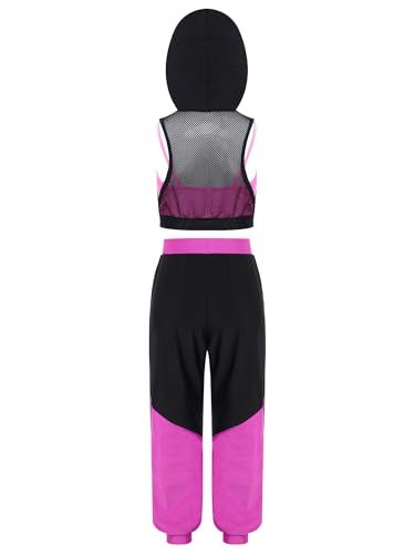 TiaoBug Kids Girls 2Pcs Color Block Sports Set Gymnastics Activewear Sports Vest and Jogger Pants Set4