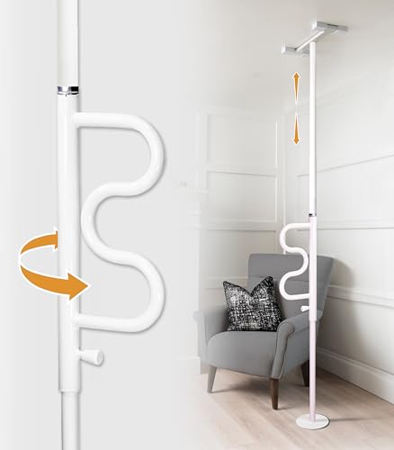 Stander Wonder Pole HD Heavy Duty Security Pole and Curve Grab Bar Tension Mounted Floor to Ceiling Transfer Pole for Seniors & Elderly Adults Bariatric Bath Safety Assist Rail Supports 400 lbs