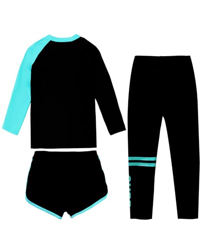 Image of Girls 3 Piece Swimsuit Long Sleeve Rash Guard Swim Shirt with Trunks & Pants UPF 50+ Swimwear