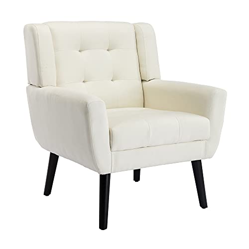 Dolonm Midcentury Modern Accent Chair With Arms, Upholstered Fabric Reading Side Chair Tufted Back Decorative Wingback Chair For Living Room Bedroom (Beige) #TOP15