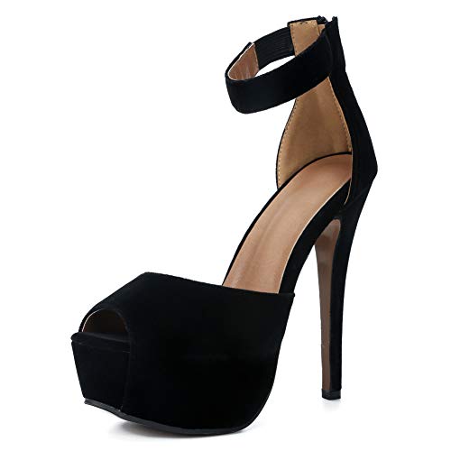 Image of MAIERNISI JESSI Women's Platform High Heel Sandals, Ankle Strap, Peep Toe, Stiletto Heels, Zip