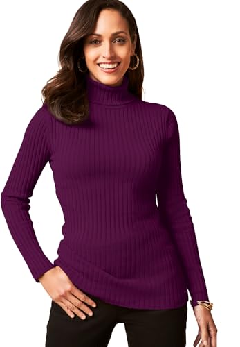 Jessica London Women's Plus Size Ribbed Cotton Turtleneck Sweater