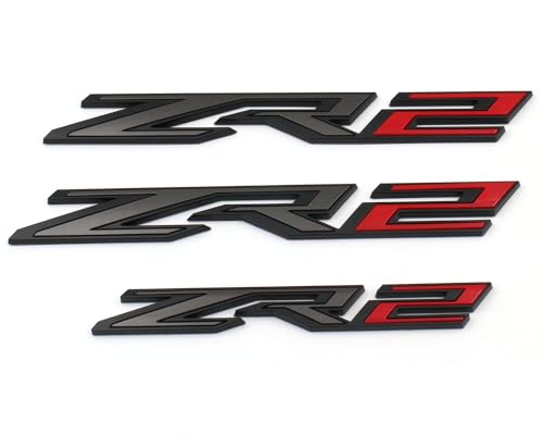 Image of 3PCS Matte Black Red Fender Rear ZR2 Emblem Badge Compatible with Silverado Colorado (Black Red)