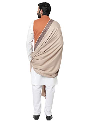 Image of Weavers Villa Men's Woven Border Woollen Lohi Meditation Shawl Wrap