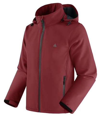 SwissWell Chaqueta Hombre Softshell de Senderismo Hombre Exteriores Multifuncional Cortaviento Impermeables Invierno Chaquetas Cálida con Capucha con Bolsillos para Marcha Acampada Burdeos M