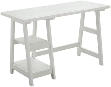 Convenience Concepts Designs2Go Trestle Desk with Shelves, White