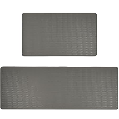 LUA VIKA Alfombra Cocina Lavable Antideslizante Pack de 2 - Tapete Cocina Impermeable, Duradero y Fácil de Limpiar, Alfombra antifatiga, Alfombrilla Cocina PVC Resistente, 44x75 cm + 44x120 cm, Gris