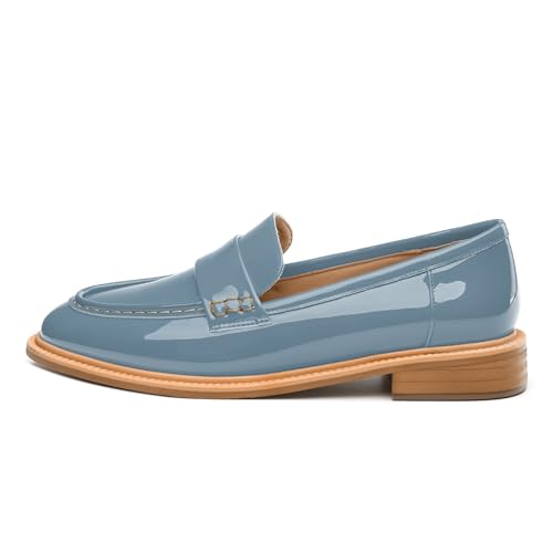 Image of JUSTDANNI Loafers for Women Slip On Shoes with Round Toe 1.2-Inch Low Chunky Block Heel Patent Comfortable Casual Dress Pump Shoes for Wedding Party Work Shopping Dating