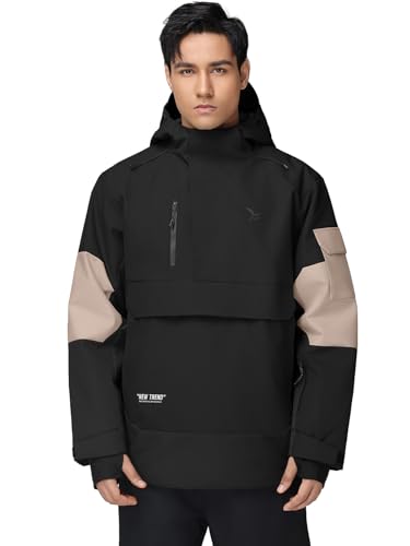 Snow Coat Waterproof Insulated Winter Warm Loose Fit Pullover Hoodie (black,xl)